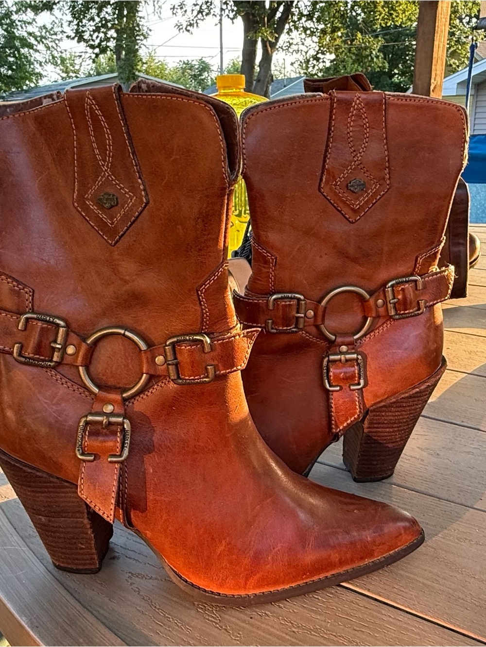Harley-Davidson Chestnut Brown Leather Harness Western Ankle Boots